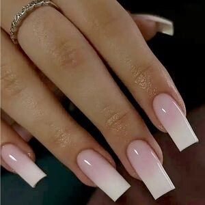 Long Square Ombre Pink French Manicure False Press on Nails, Kit